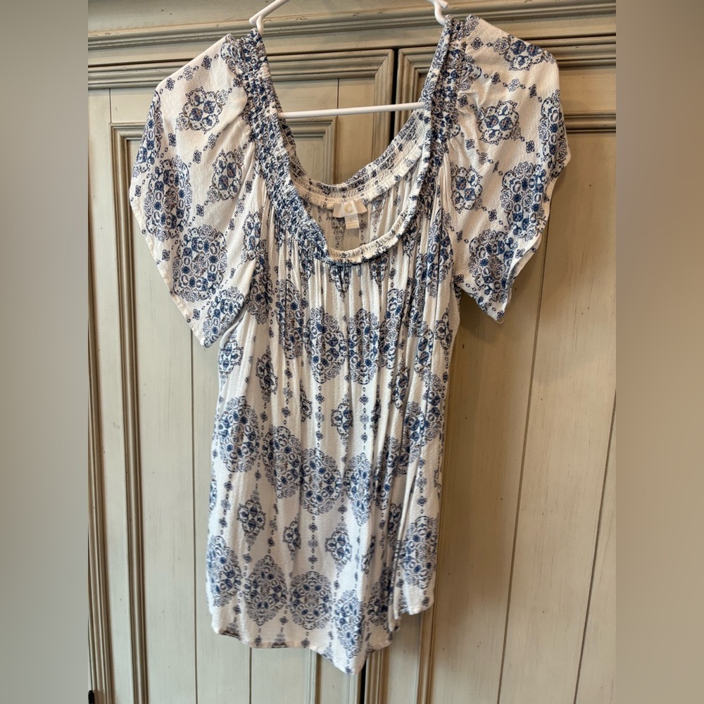 Blue and White Floral Blouse